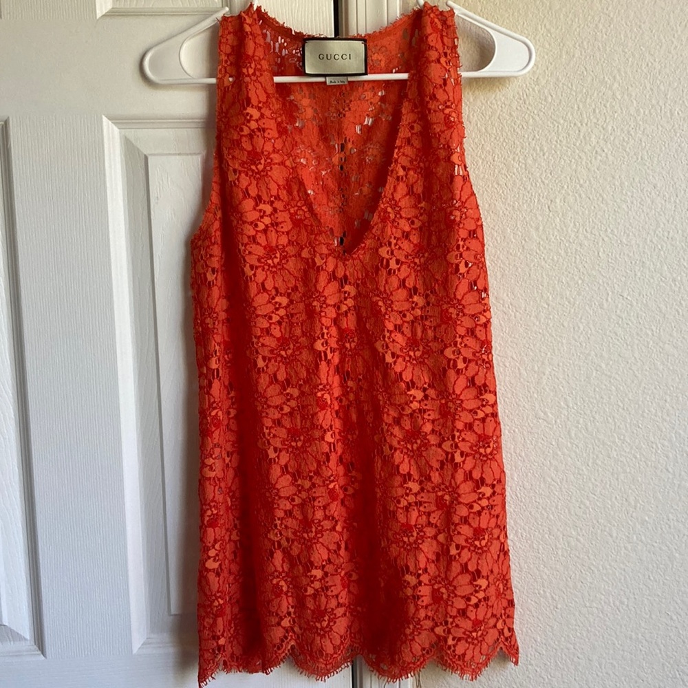 GUCCI Flower Leaf Rebrode Lace Top